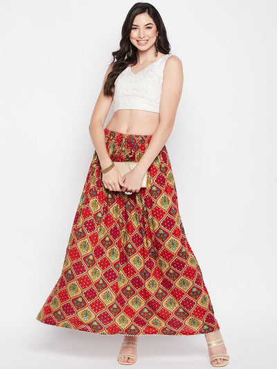 Clora Red Printed Rayon Maxi Skirt