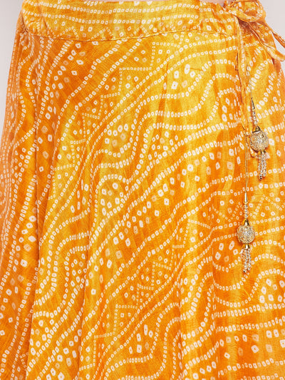 Clora Mustard Tie & Dye Bandhani Printed Chinon Skirt