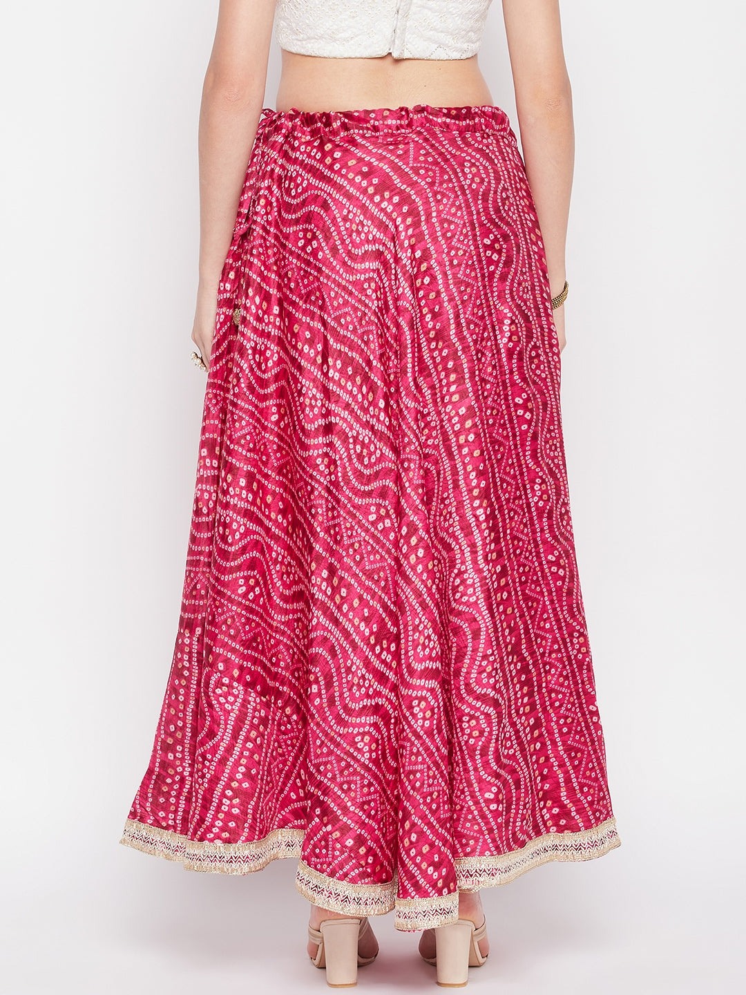 Clora Magenta Tie & Dye Bandhani Printed Chinon Skirt