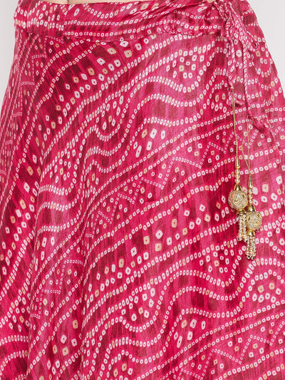 Clora Magenta Tie & Dye Bandhani Printed Chinon Skirt