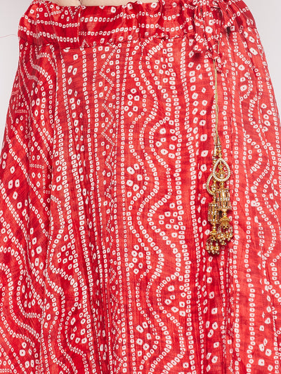 Clora Red Tie & Dye Bandhani Printed Chinon Skirt