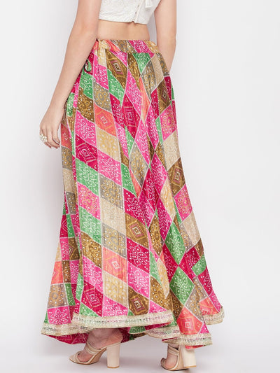 Clora Multicoloured Tie & Dye Bandhani Printed Chinon Skirt