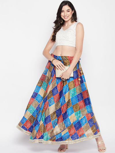 Clora Multicoloured Tie & Dye Bandhani Printed Chinon Skirt