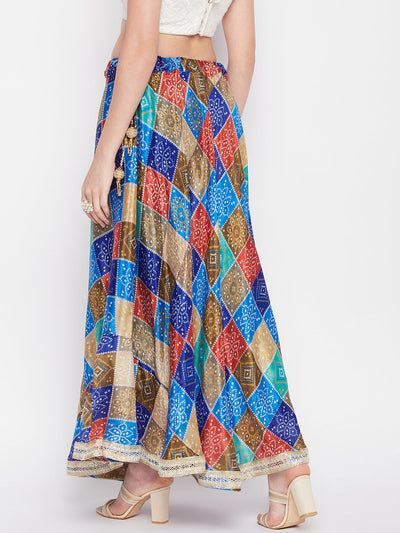 Clora Multicoloured Tie & Dye Bandhani Printed Chinon Skirt