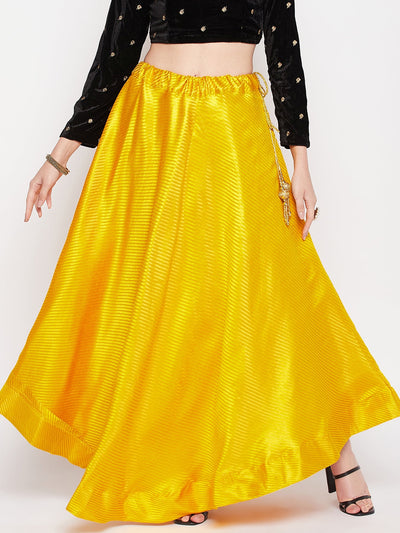Clora Mustard Striped Brocade Flared Skirt