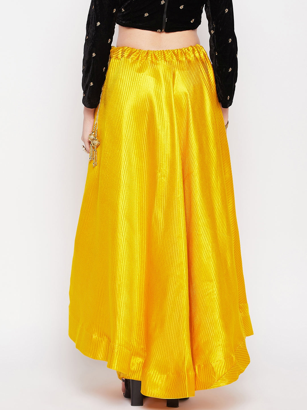 Clora Mustard Striped Brocade Flared Skirt