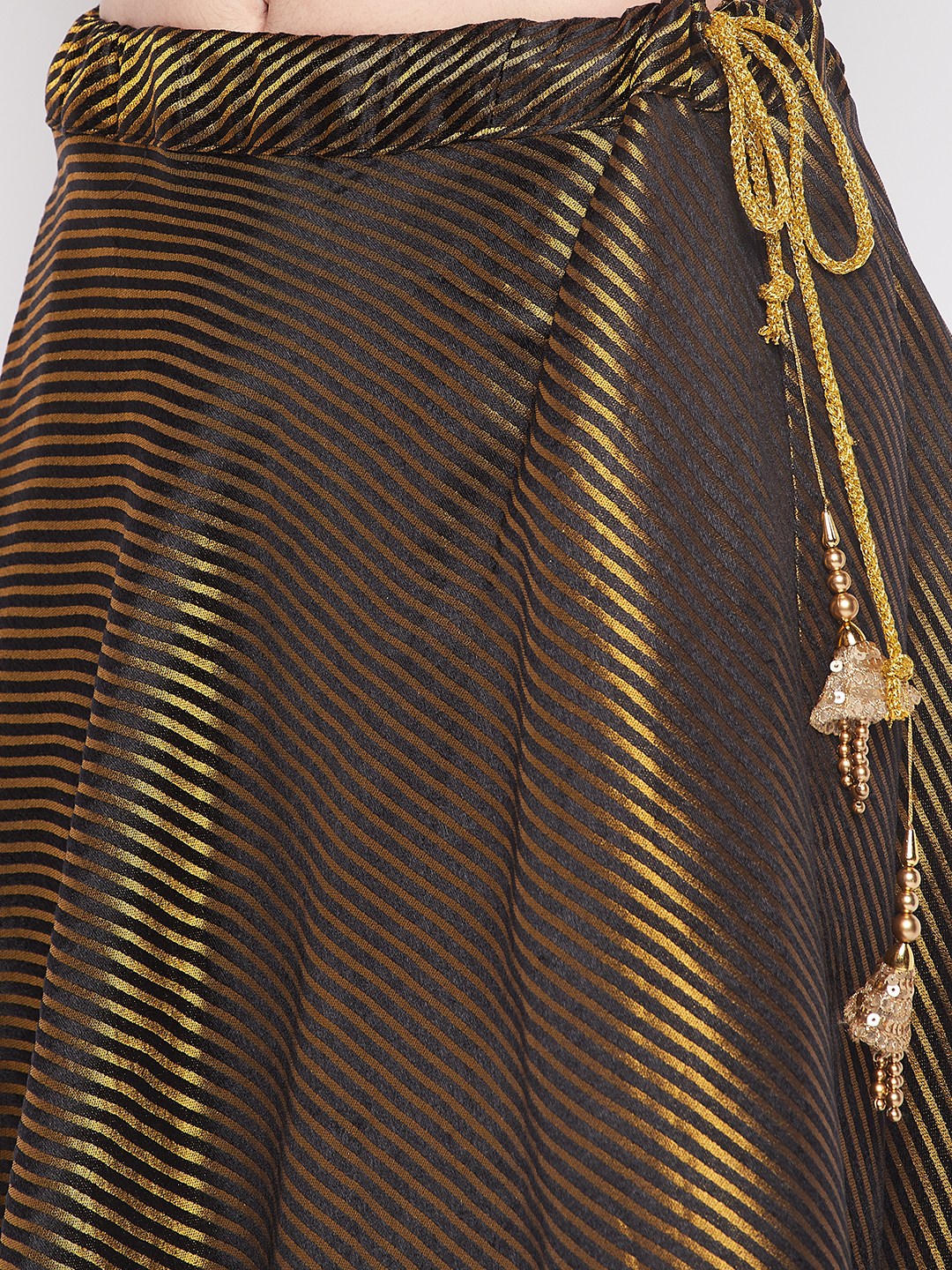 Clora Black Striped Brocade Flared Skirt