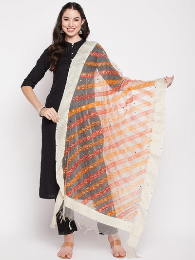 Clora Orange Mirror Embroidery Organza Dupatta