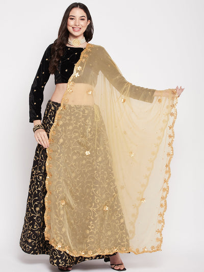 Fawn Gotta Patti Chiffon Dupatta with embellished border.