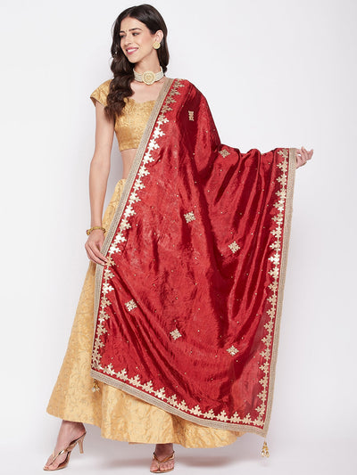 Clora Maroon Gotta Patti Silk Blend Dupatta