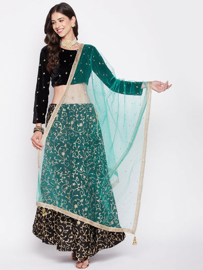 Clora Rama Green Sequinned Net Dupatta