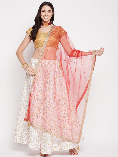 Clora Red Sequinned Net Dupatta