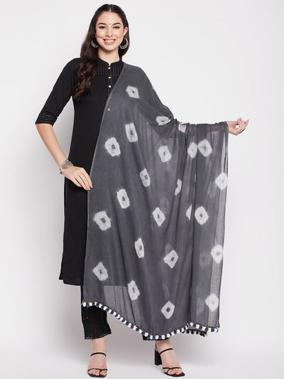 Clora Grey Cotton Tie and Dye Dupatta