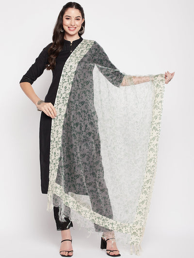 Clora Bottle Green Printed Organza Dupatta