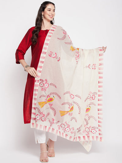 Clora Off-White Hand Brush Painted Cotton Dupatta