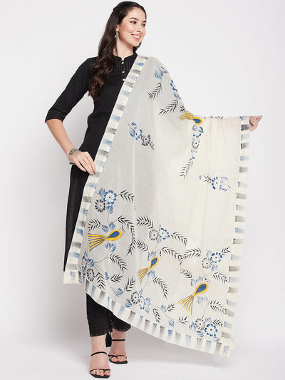 Clora Off-White Hand Brush Painted Cotton Dupatta