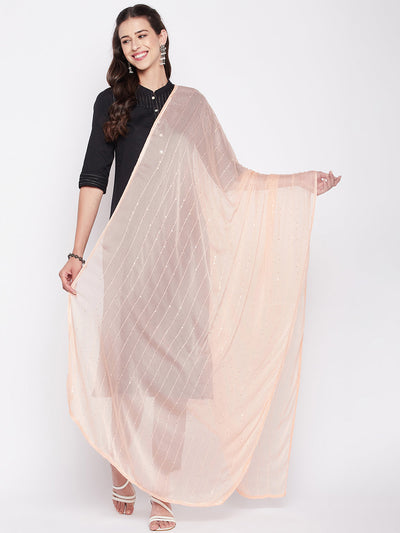 Clora Peach Embroidered Chiffon Dupatta with Sequinned