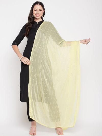 Lemon embroidered chiffon dupatta with sequins and solid border.