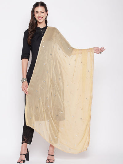 Clora Fawn Embroidered Chiffon Dupatta with Sequinned
