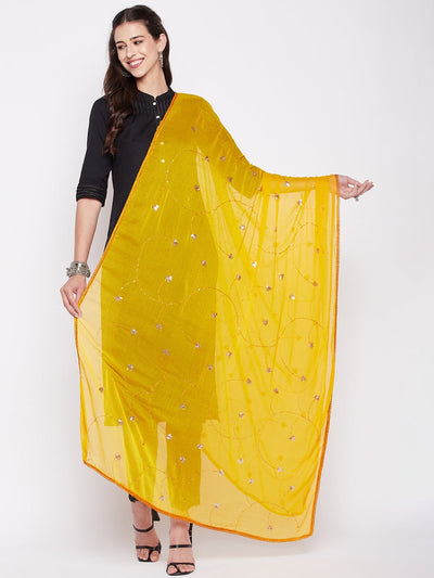 Clora Mustard Embroidered Chiffon Dupatta with Sequinned