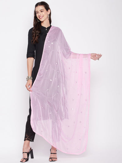 Clora Baby Pink Embroidered Chiffon Dupatta with Sequinned