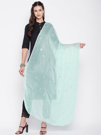 Clora Sea Green Embroidered Chiffon Dupatta with Sequinned