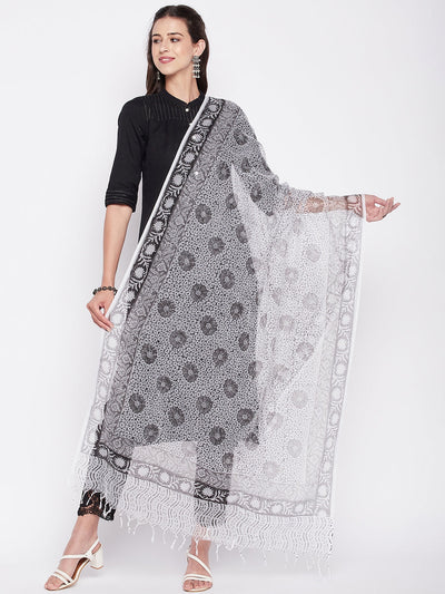 Clora Black & White Printed Kota Doria Dupatta