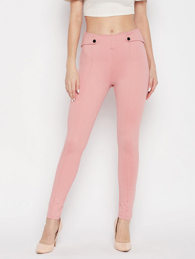 Clora Pink Solid Relaxed Fit Jeggings