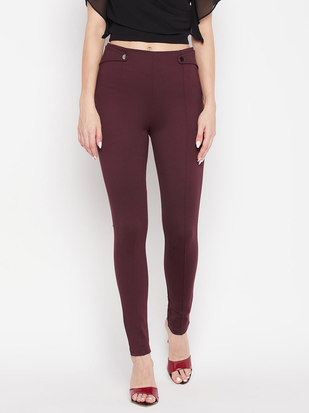 Clora Wine Solid Relaxed Fit Jeggings