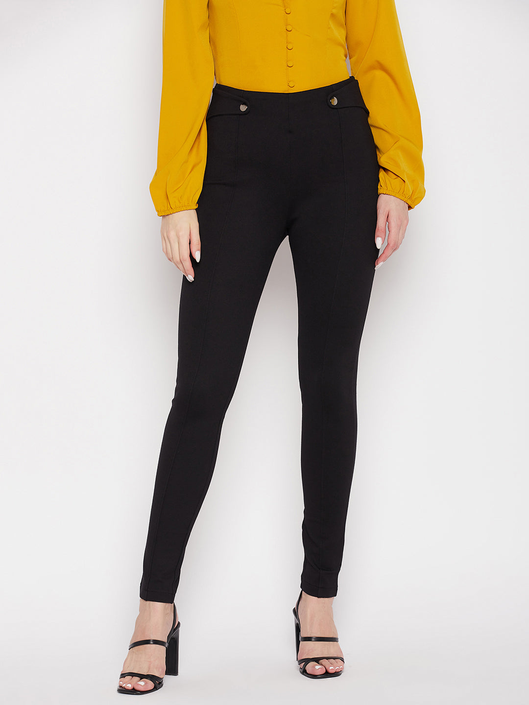 Clora Black Solid Relaxed Fit Jeggings