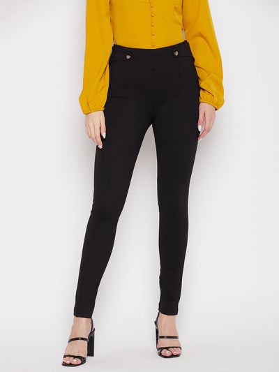 Clora Black Solid Relaxed Fit Jeggings