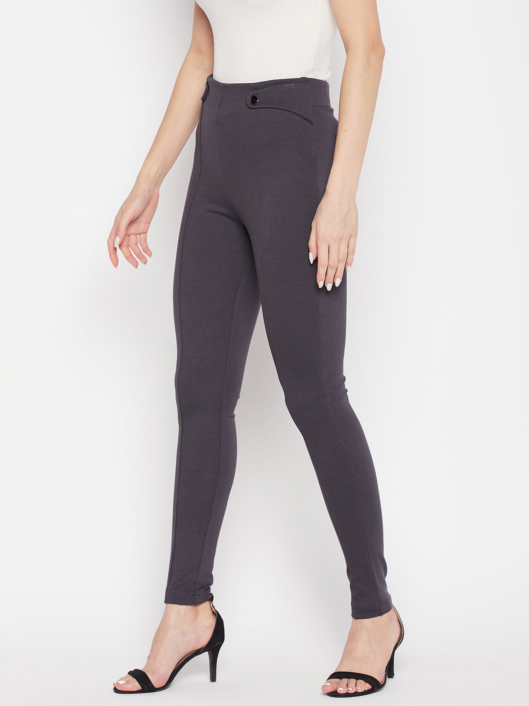 Clora Grey Solid Relaxed Fit Jeggings