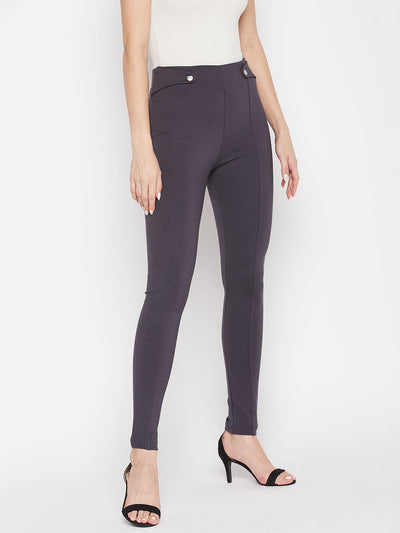 Clora Grey Solid Relaxed Fit Jeggings