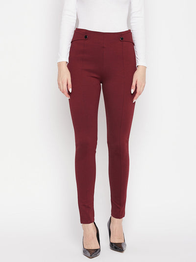 Clora Maroon Solid Relaxed Fit Jeggings