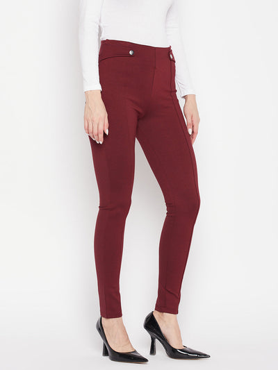 Clora Maroon Solid Relaxed Fit Jeggings