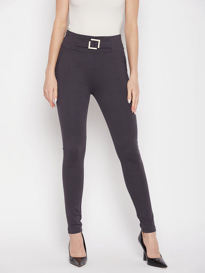 Clora Grey Solid Regular Fit Jeggings