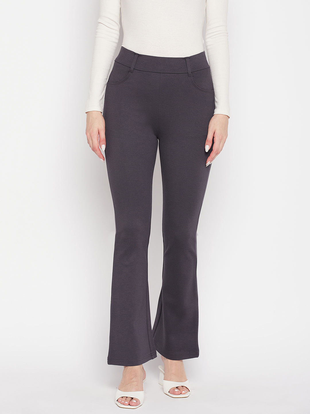Clora Grey Solid Bootcut Jeggings