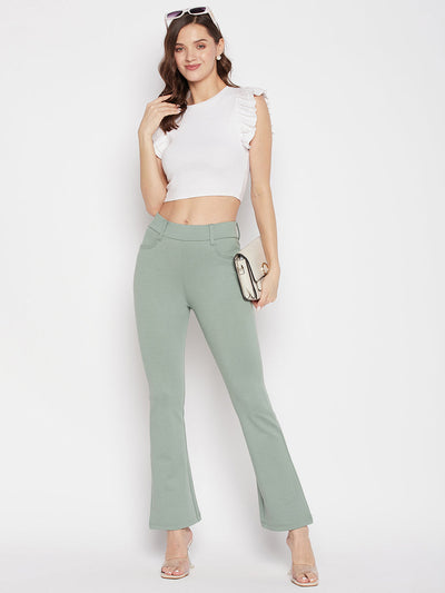 Clora Pista Green Solid Bootcut Jeggings