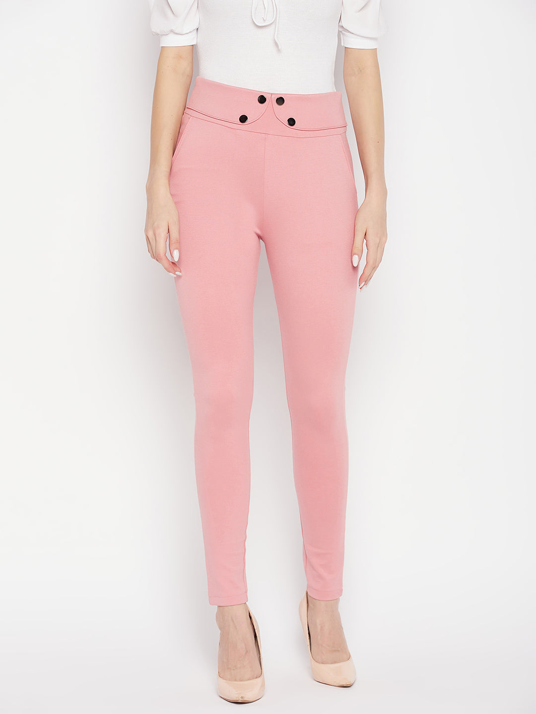 Clora Pink Solid Relaxed Fit Jeggings