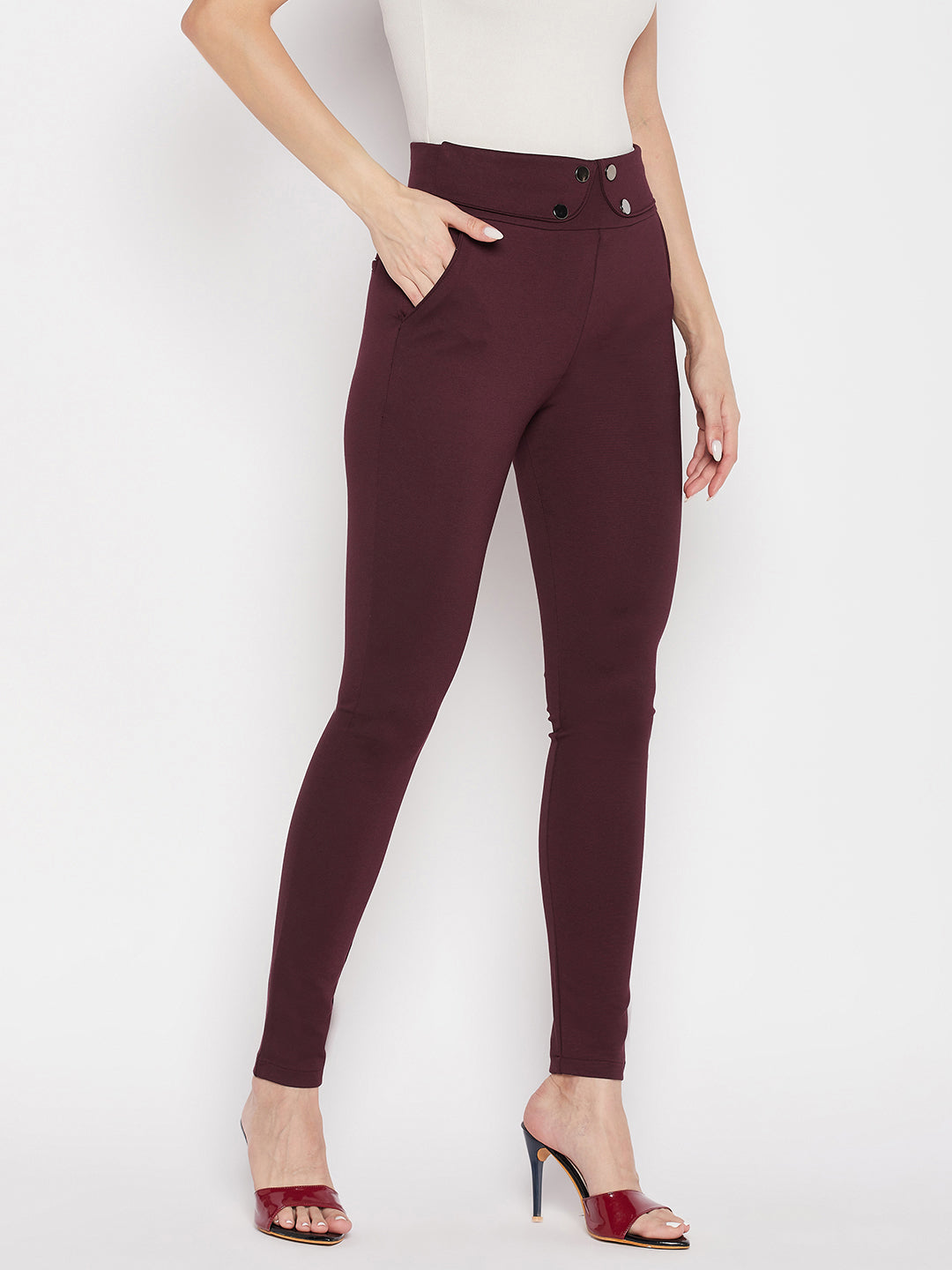 Clora Wine Solid Relaxed Fit Jeggings