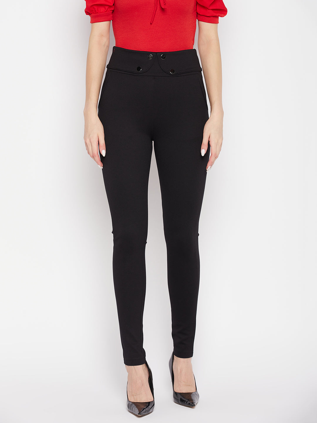 Clora Black Solid Relaxed Fit Jeggings