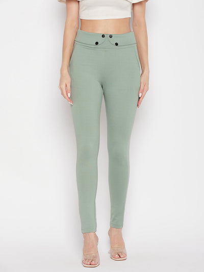 Clora Pista Green Solid Relaxed Fit Jeggings