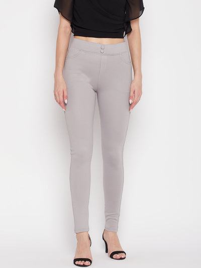 Clora Light Grey Solid Jeggings