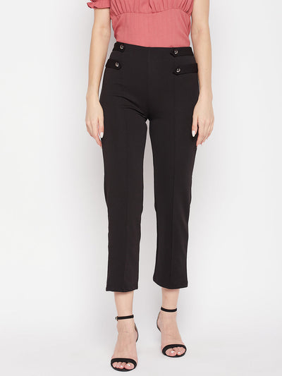 Black solid regular fit twill lycra jegging by Clora, offering comfort and style with NR Roma fabric.