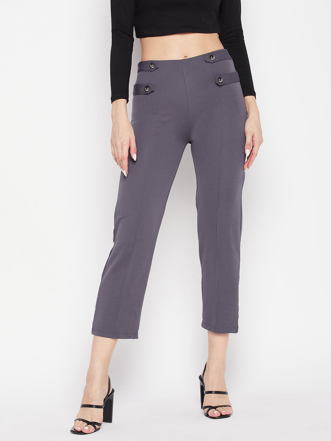 Clora Grey Solid Regular Fit Twill Lycra Jegging