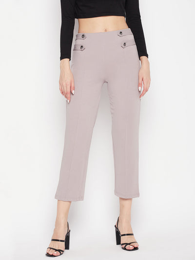 Light grey solid regular fit twill lycra jegging for women, stylish and comfortable.