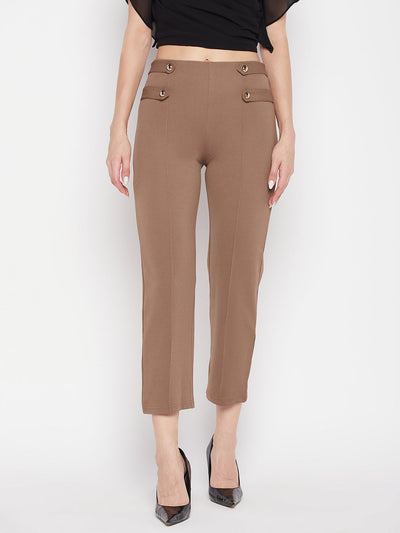 Clora Brown Solid Regular Fit Twill Lycra Jegging