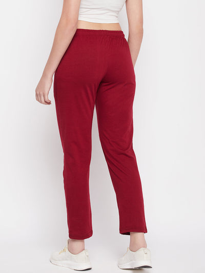 Clora Maroon Solid Mid Rise Cotton Track Pants