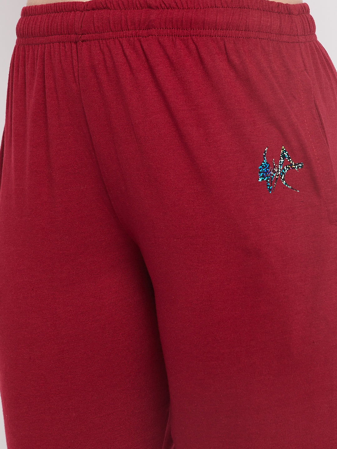 Clora Maroon Solid Mid Rise Cotton Track Pants