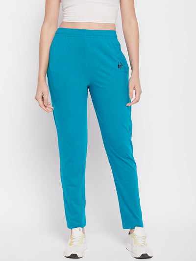 Rama Green Solid Mid Rise Cotton Track Pants with elastic waistband and pockets.